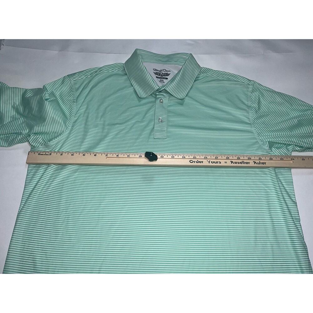 Straight Down Polo Shirt Men Size XXL Green Striped Performance Golf Embroidered - Picture 10 of 16